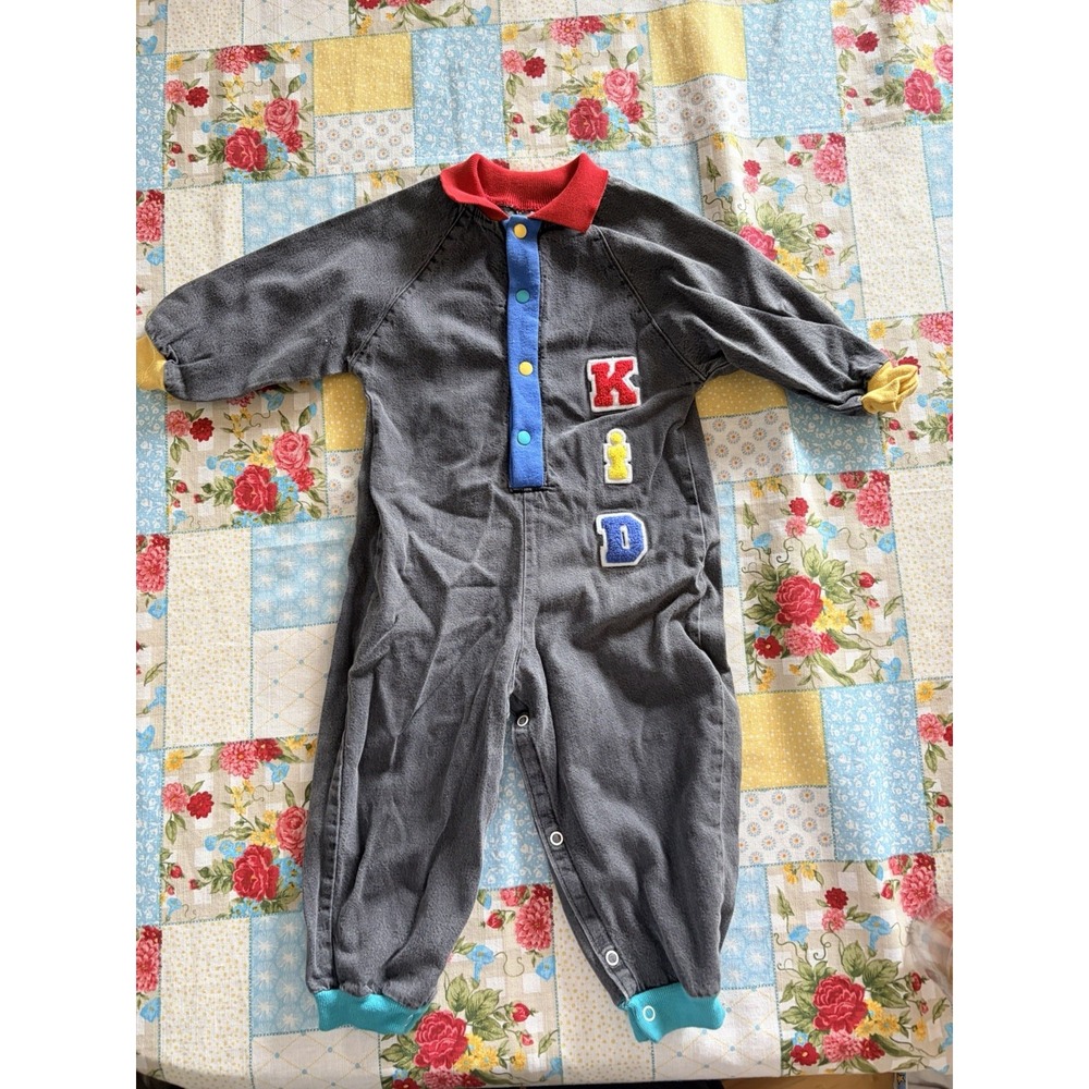 Vintage 80s Buster Brown 24 Months Baby One Piece Denim KID Romper USA
